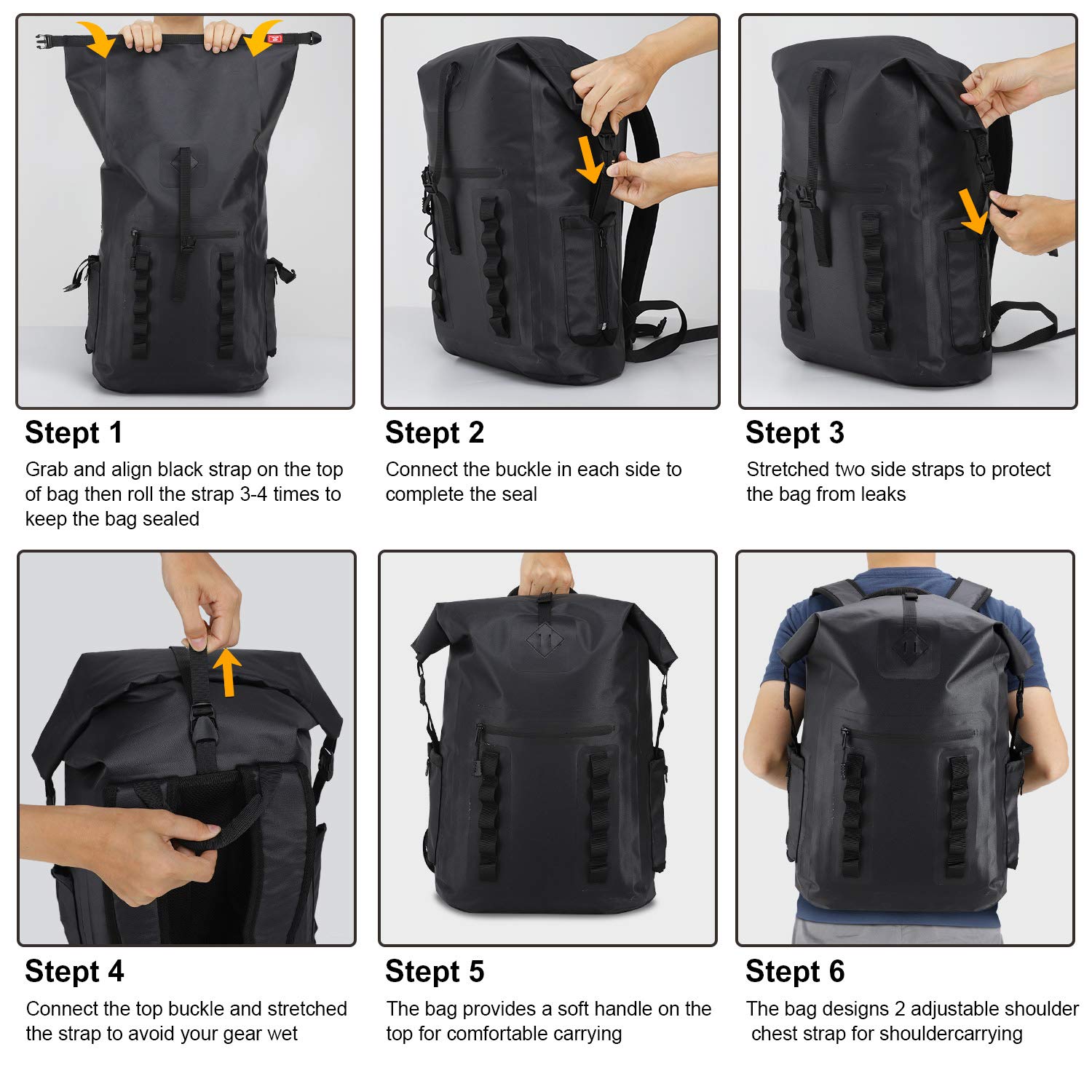 Outdoor & swimming Rafting waterproof dry bag backpack waterproof dry backpack with two straps 6