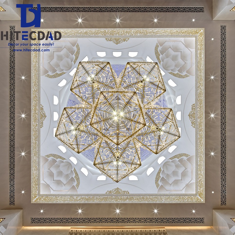 Lámpara de araña geométrica de cristal de múltiples caras personalizable, gran lámpara de ingeniería de estilo de Oriente Medio para mezquitas y vestíbulos de hoteles HTD-ICMLA70 2