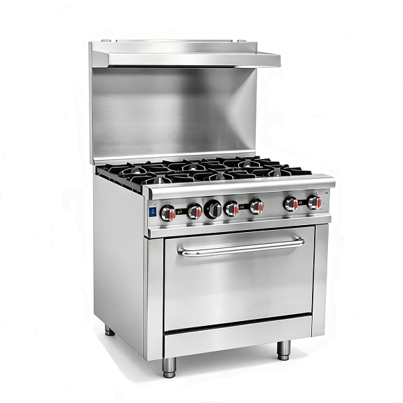 Fogão a gás comercial Kaesid RGR36 com 6 queimadores e forno | Fogão para cozinhas de restaurante 1