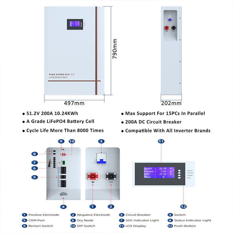 51.2V 200Ah 10.24kWh Wall Mounted Solar Energy Storage Battery 3