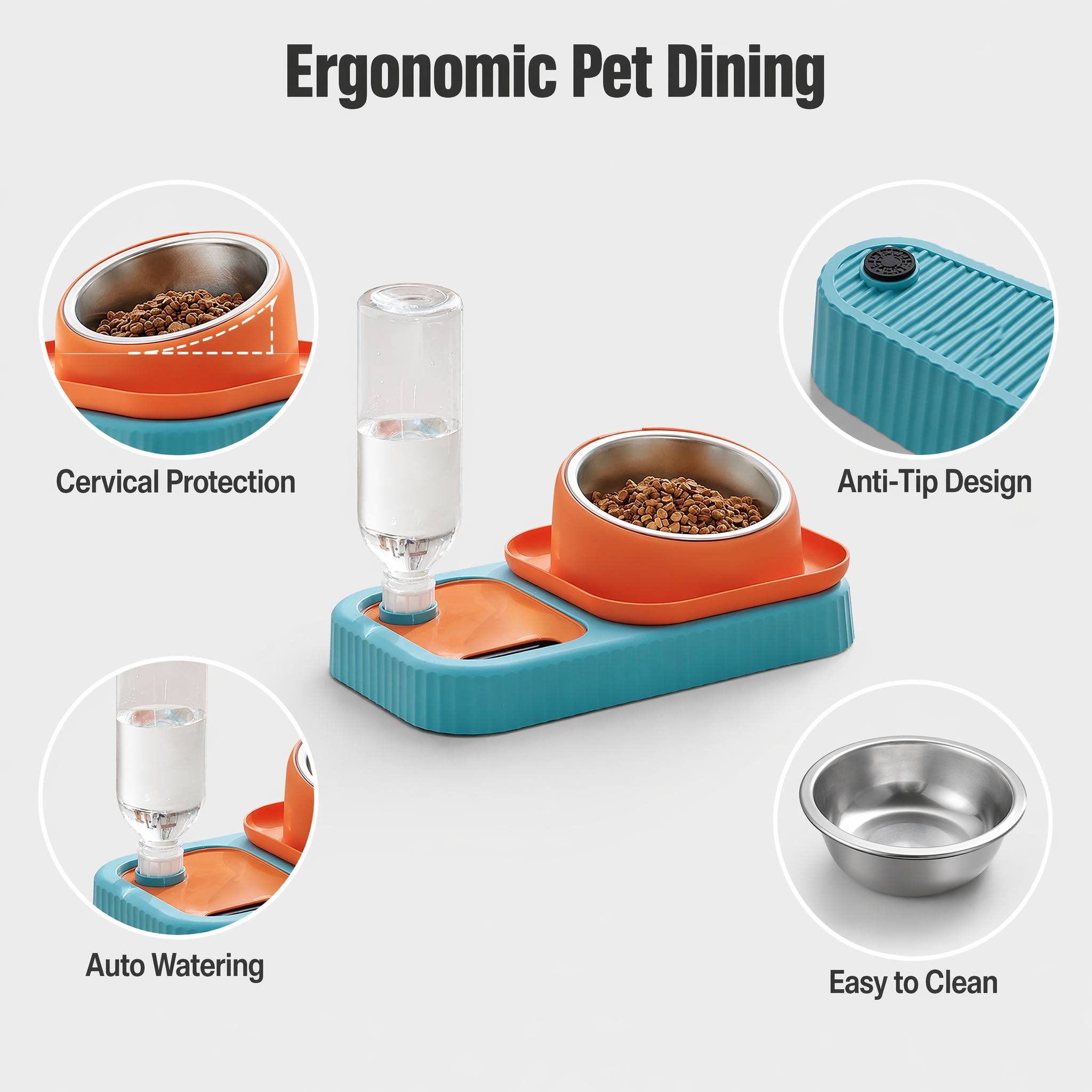 ROADREIGN-Removable PP Material Pet Feeding Food Water Bowl Slow Feeder Dog Bowls 4