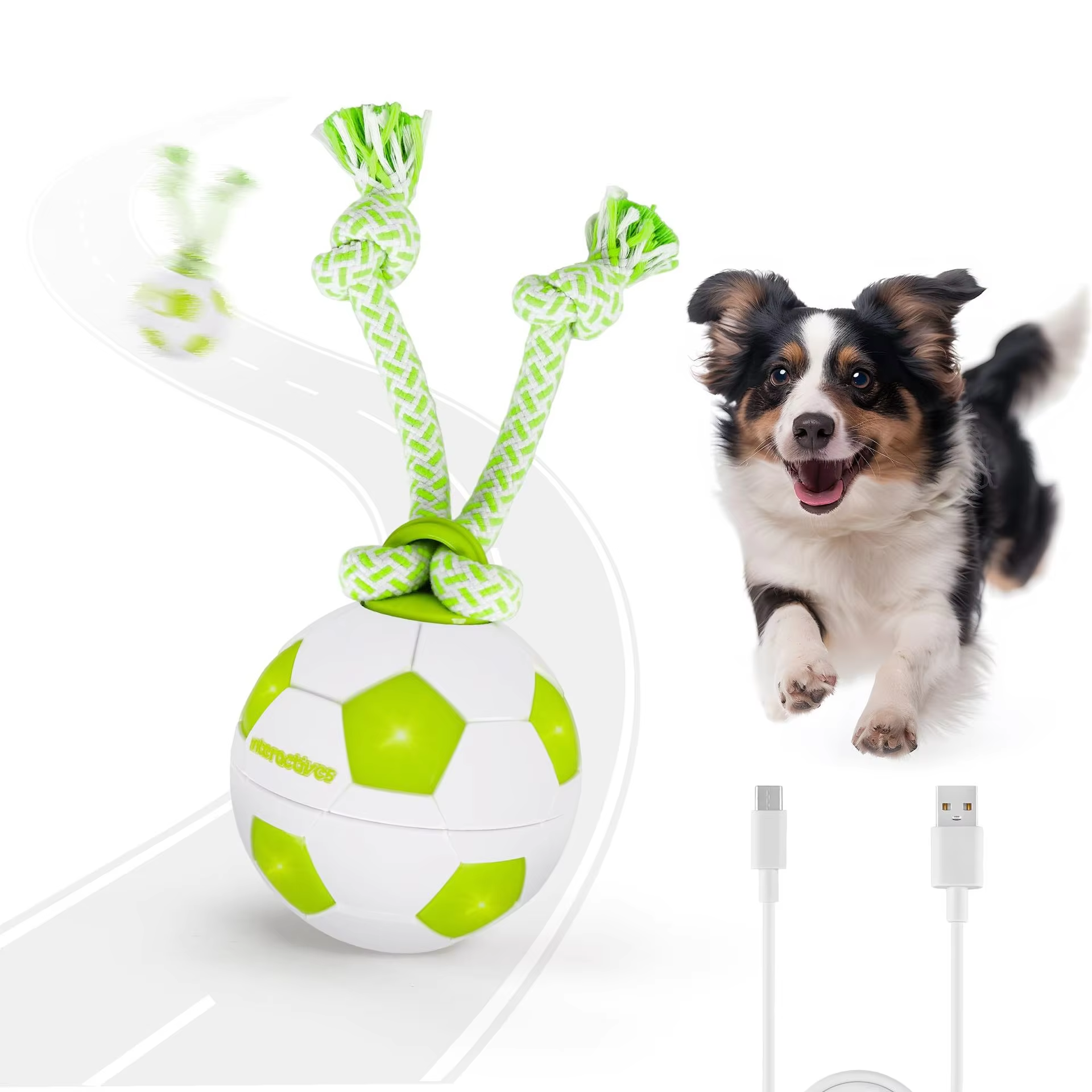 ROADREIGN - Elektrisch draaiend voetbal- en basketbalspeelgoed voor honden - Slimme interactieve zelfspelende bal met trekkoord - Groothandel in huisdierspeelgoed 2
