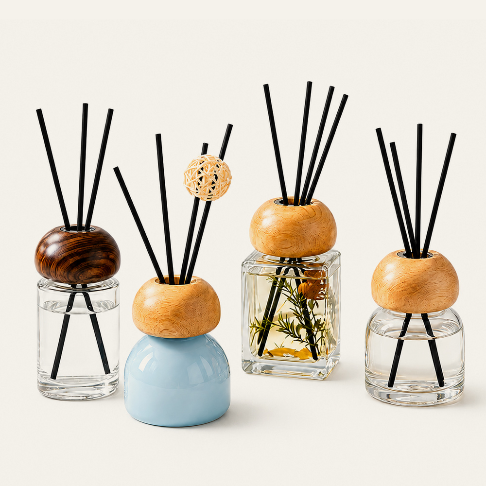 Tapas de madera para difusores de varillas, bambú, nogal y haya, grabadas con láser a medida para envases de fragancias para el hogar | Fabricante de fábrica 2