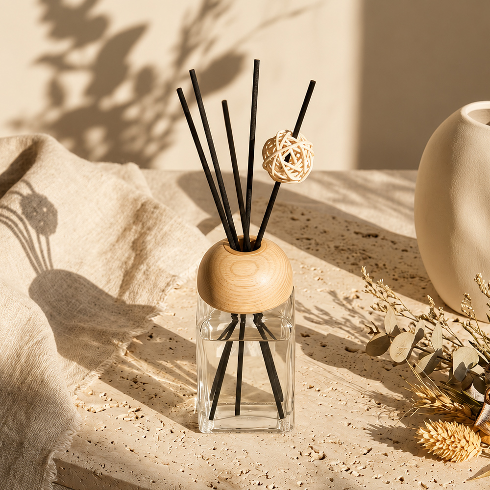Tapas de madera para difusores de varillas, bambú, nogal y haya, grabadas con láser a medida para envases de fragancias para el hogar | Fabricante de fábrica 3