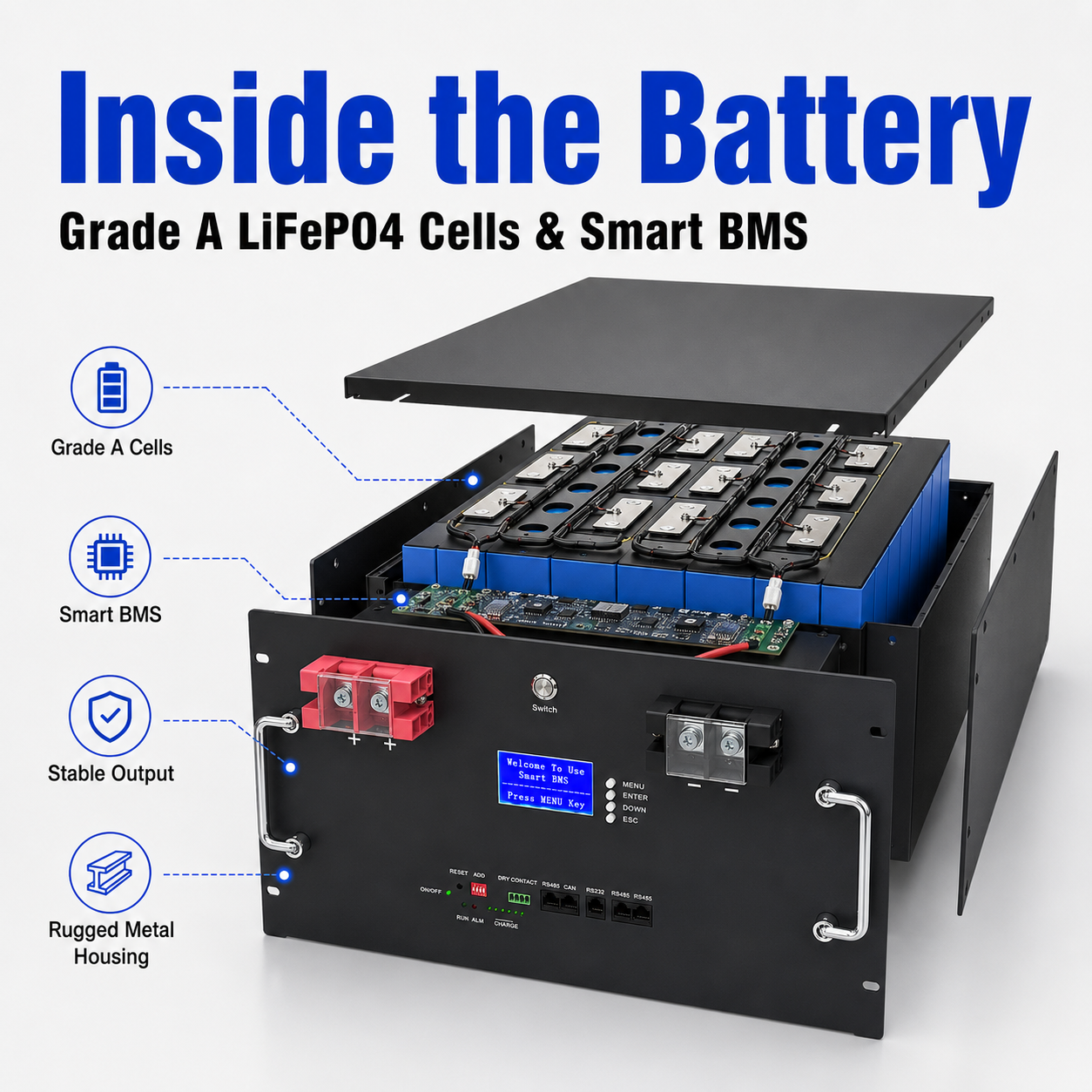 Batterie LiFePO4 51,2 V 200 Ah 10,24 kWh pour montage en rack 4