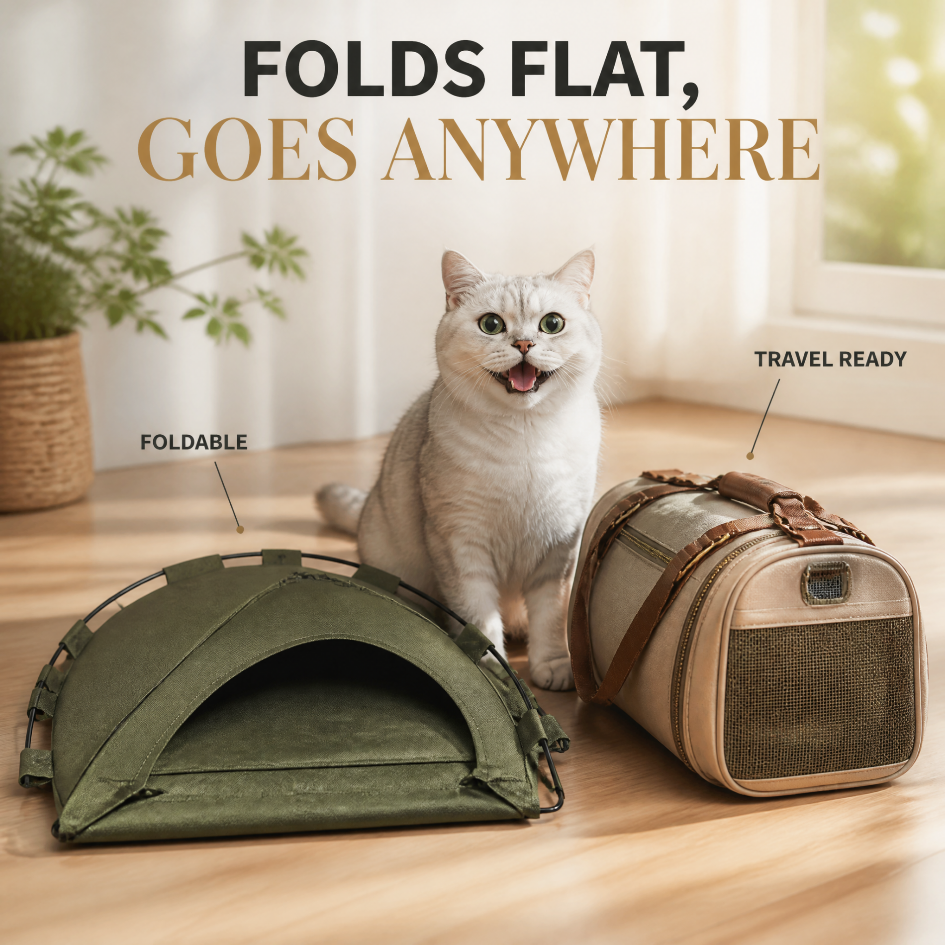 ROADREIGN - Tente pliable pour animaux de compagnie — Nid douillet en forme de dôme pour chats et petits chiens, en polyester respirant toutes saisons avec coussin rembourré, se plie à plat pour les voyages 5