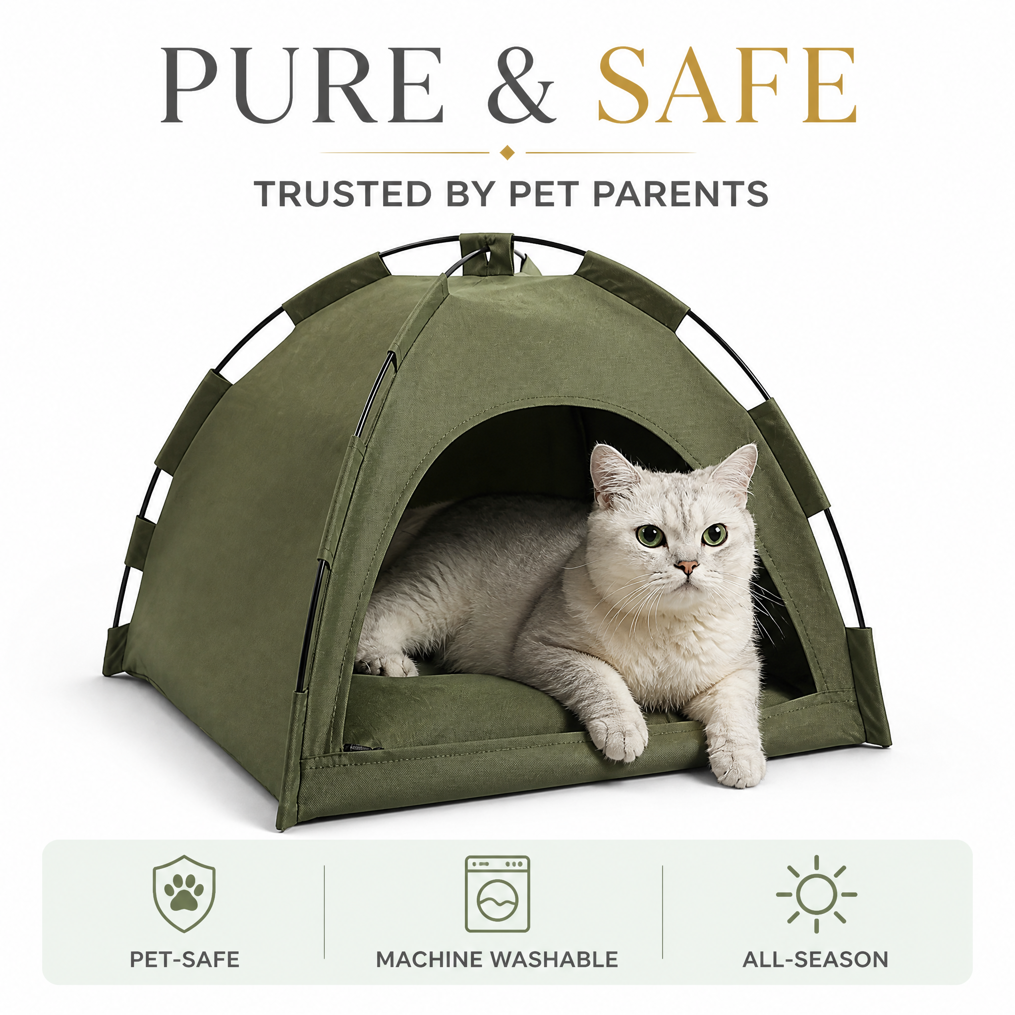 ROADREIGN - Tente pliable pour animaux de compagnie — Nid douillet en forme de dôme pour chats et petits chiens, en polyester respirant toutes saisons avec coussin rembourré, se plie à plat pour les voyages 6
