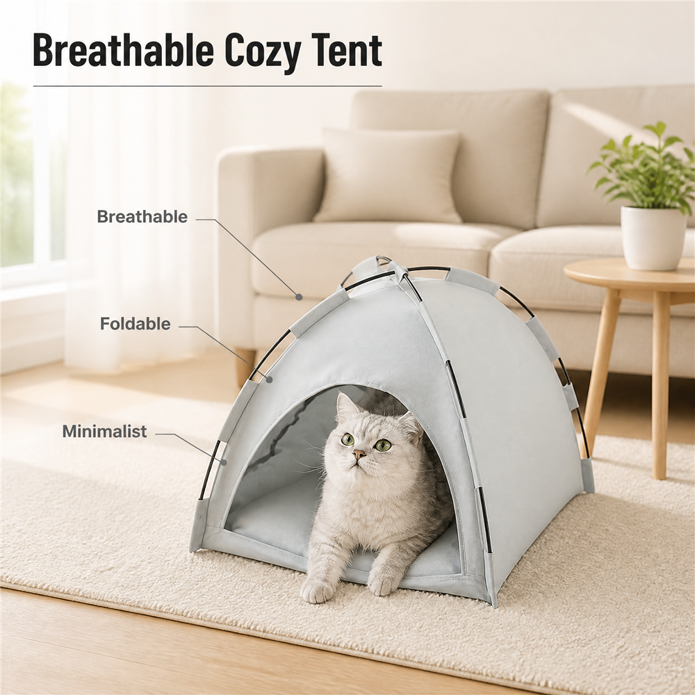 ROADREIGN - Tente pliable pour animaux de compagnie — Nid douillet en forme de dôme pour chats et petits chiens, en polyester respirant toutes saisons avec coussin rembourré, se plie à plat pour les voyages 7