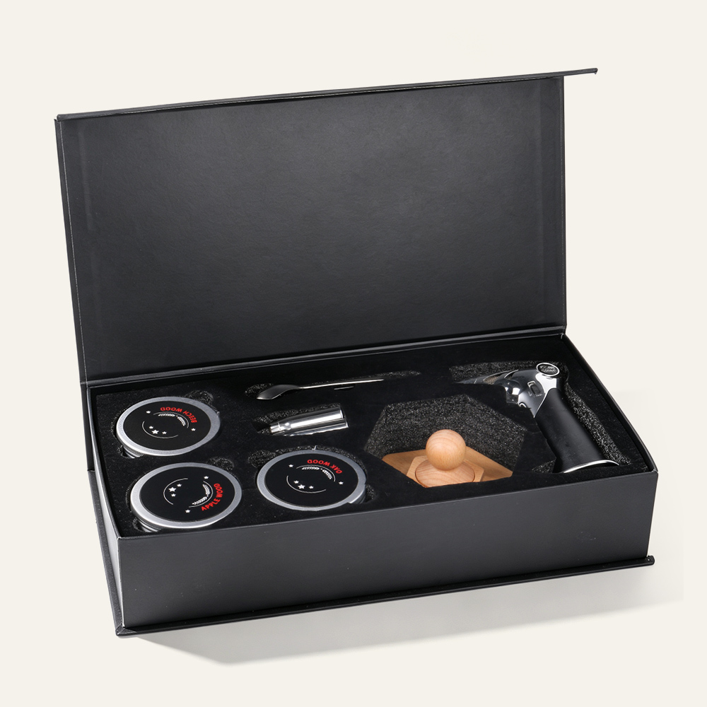 Paquete de regalo de ahumador de cócteles de madera de haya con forma de paraguas, con virutas de madera aromática surtidas, marca personalizable grabada con láser, herramienta para ahumar whisky y cócteles artesanales. Proveedor mayorista. 2