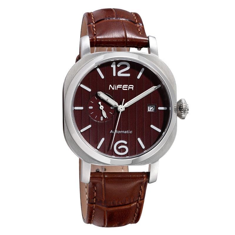 Nifer Automatische Herrenuhr, quadratisches blaues Zifferblatt, Lederarmband, mechanische Armbanduhr mit Datumsanzeige 3