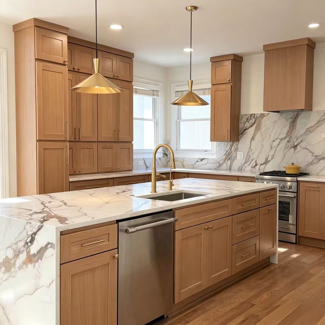 Armário de cozinha moderno com design modular e acabamento em folheado de carvalho branco YK-18 1