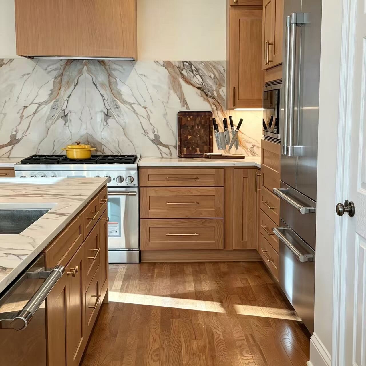 Armário de cozinha moderno com design modular e acabamento em folheado de carvalho branco YK-18 2