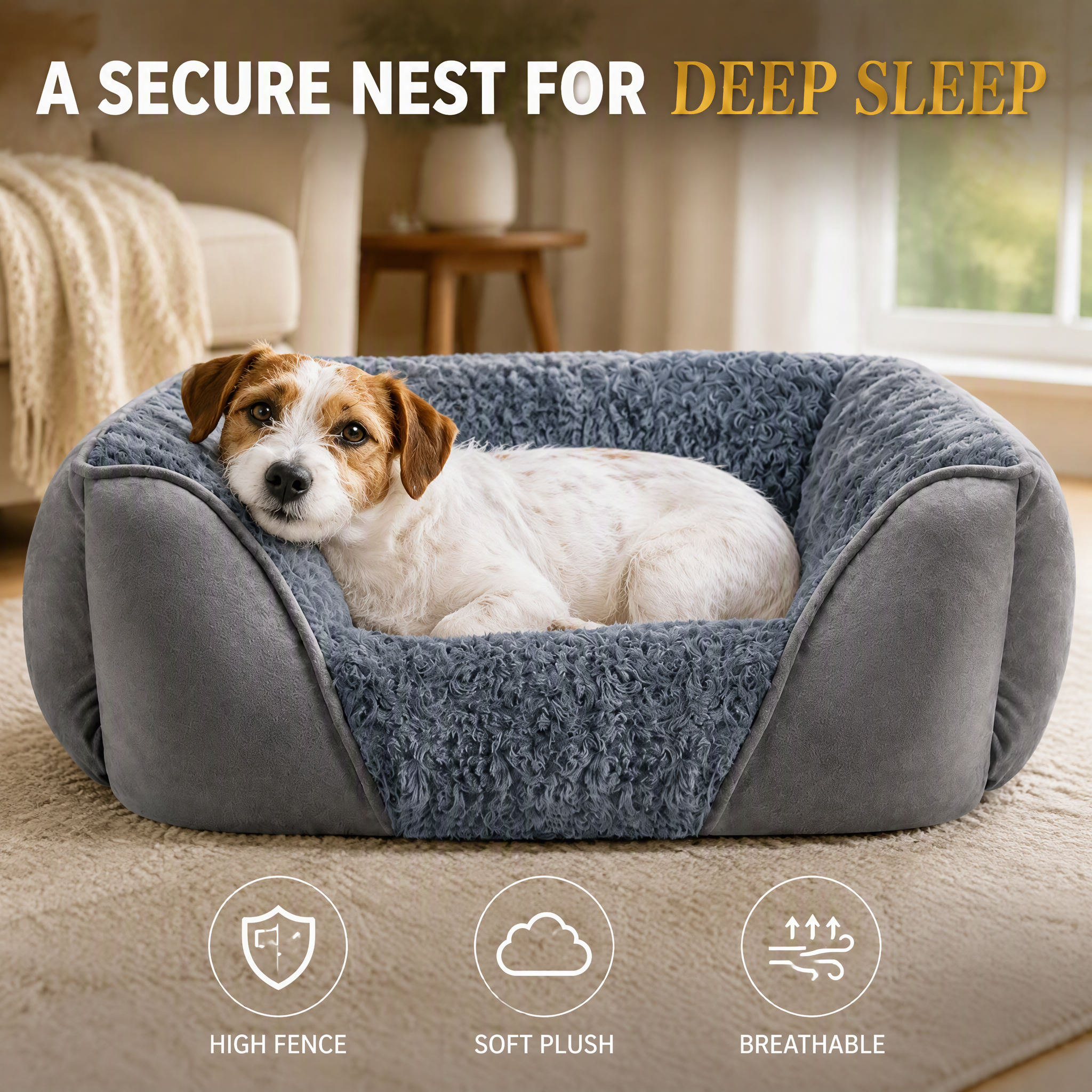ROADREIGN High-Fence Sofa Pet Bed for Dogs & Cats — Rose-Swirl Plush Bolster Nest with Cozy Suede Shell & Thick PP-Cotton Fill, Head-Supporting High Walls, Non-Slip Machine-Washable 7