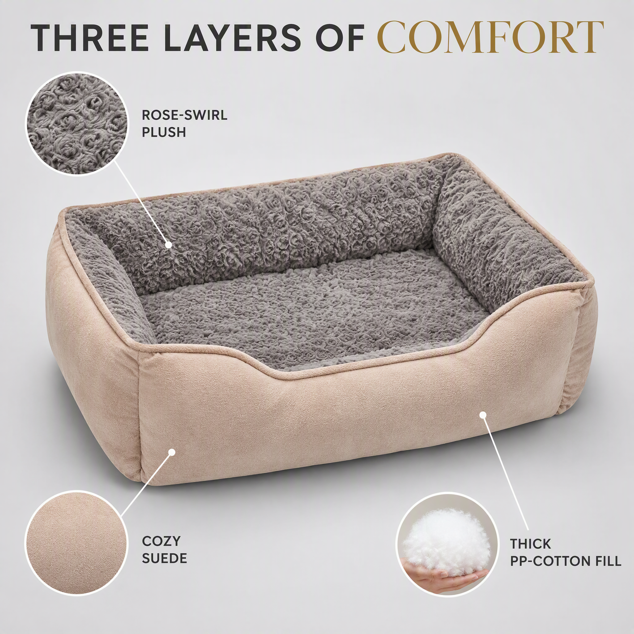 ROADREIGN High-Fence Sofa Pet Bed for Dogs & Cats — Rose-Swirl Plush Bolster Nest with Cozy Suede Shell & Thick PP-Cotton Fill, Head-Supporting High Walls, Non-Slip Machine-Washable 6