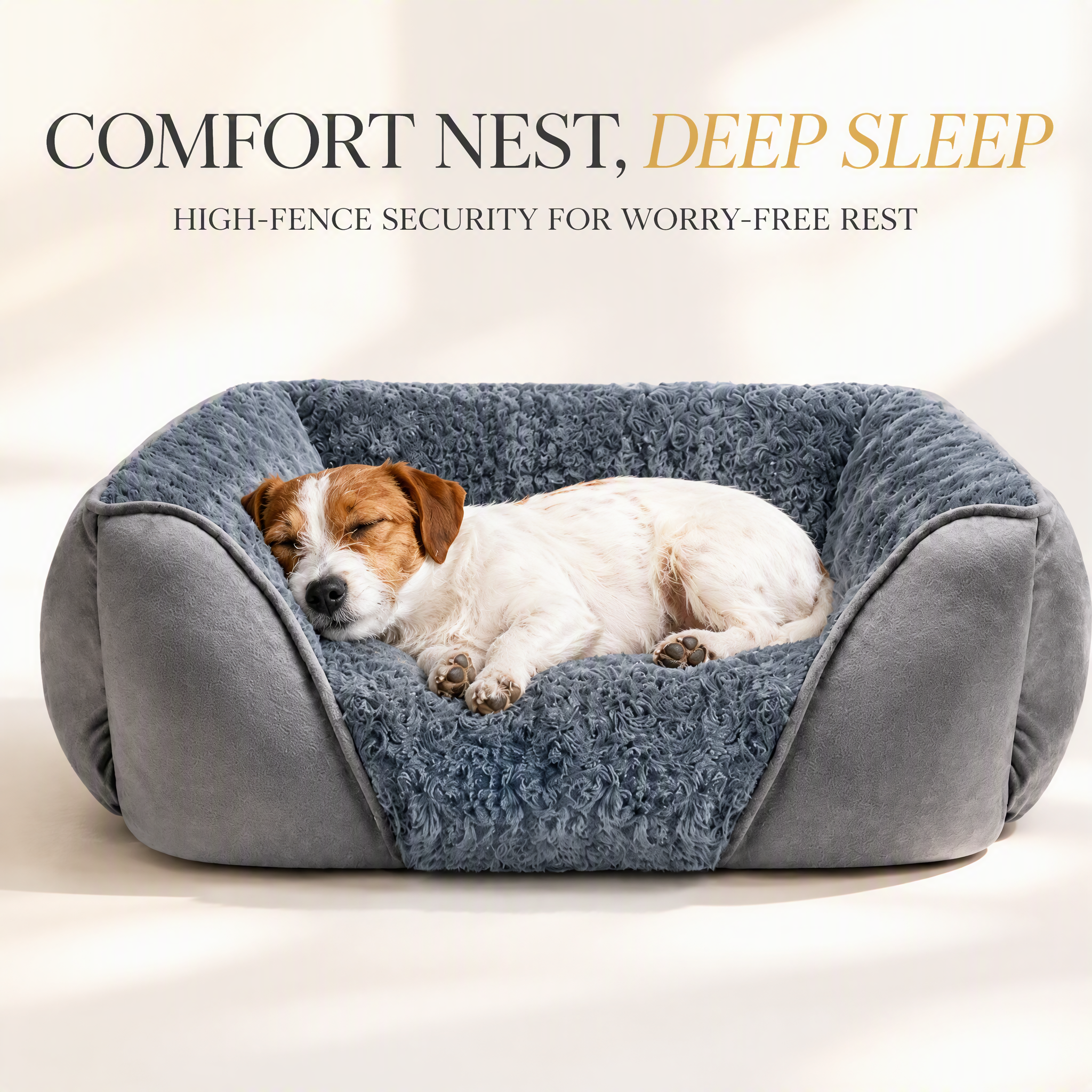 ROADREIGN High-Fence Sofa Pet Bed for Dogs & Cats — Rose-Swirl Plush Bolster Nest with Cozy Suede Shell & Thick PP-Cotton Fill, Head-Supporting High Walls, Non-Slip Machine-Washable 2