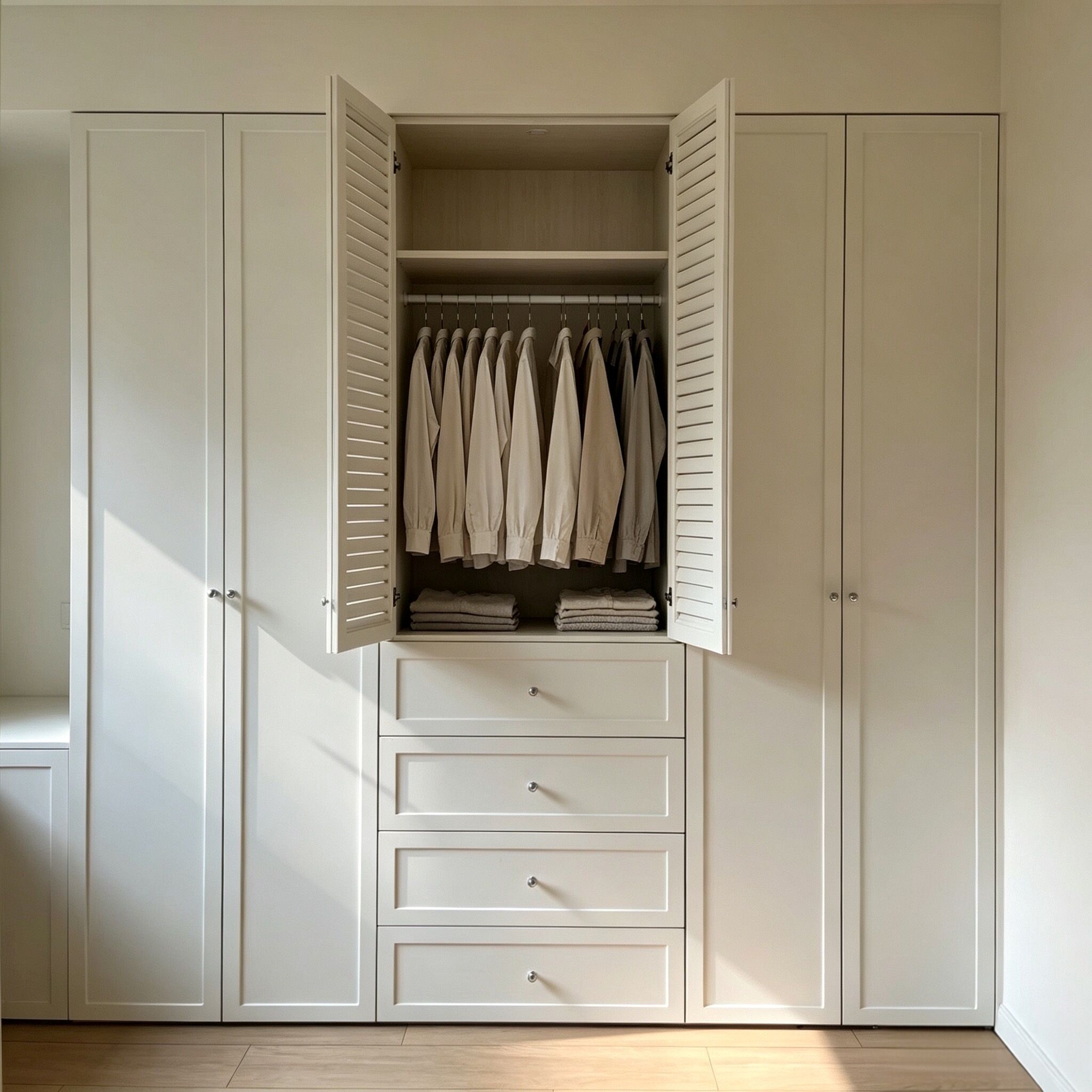 wardrobe with louvered door front view