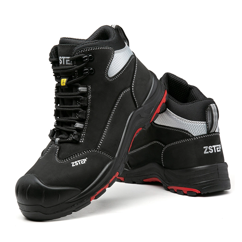 Nubuck leather black composite toe work boots 1