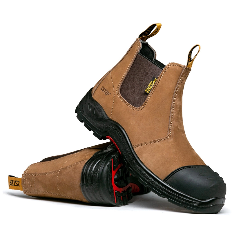 Brown composite nubuck leather slip on safety toe boots 1