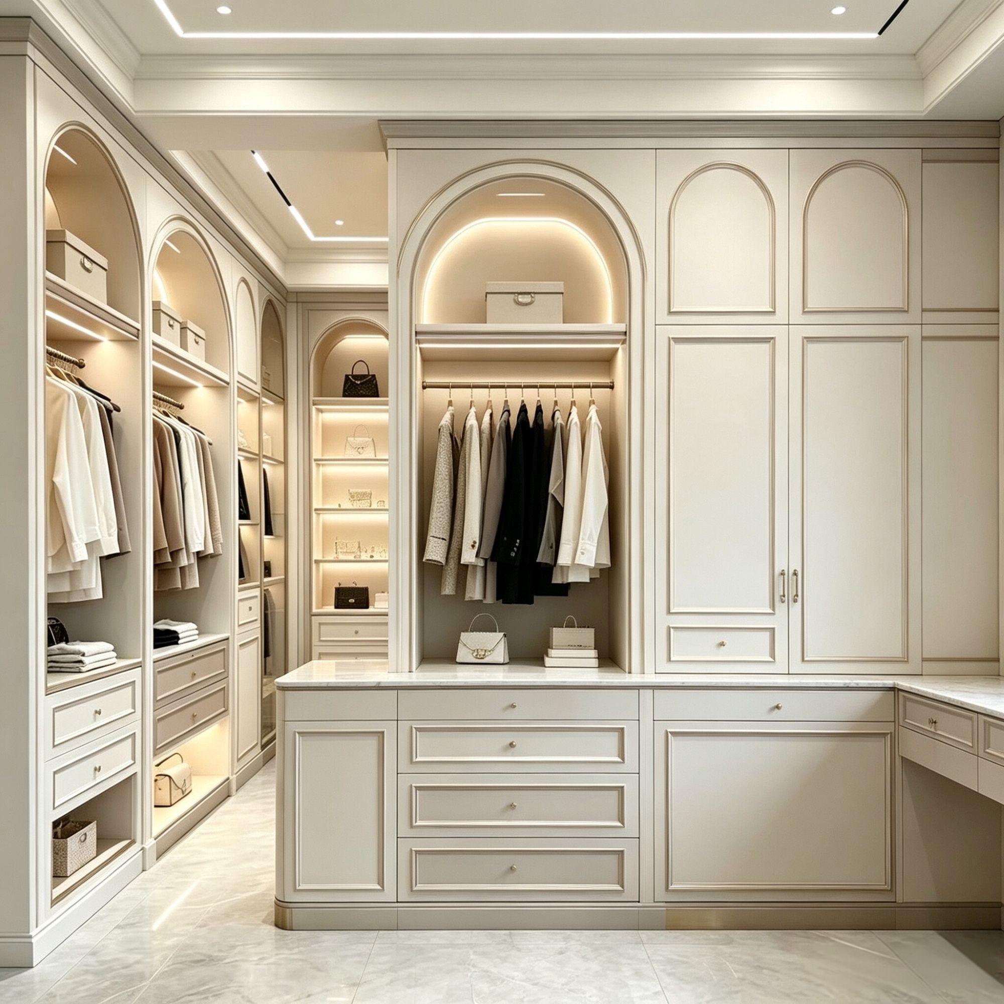 luxury French arched walk in closet