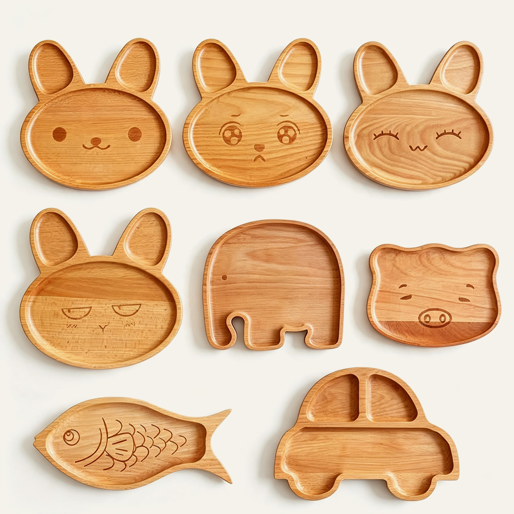 Plato de madera con forma de animalito, bandeja infantil dividida de madera natural, proveedor mayorista 3
