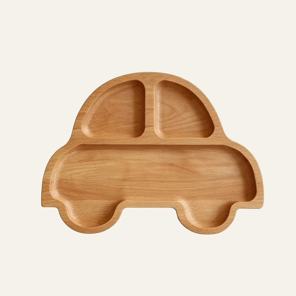 Plato de madera con forma de animalito, bandeja infantil dividida de madera natural, proveedor mayorista 2