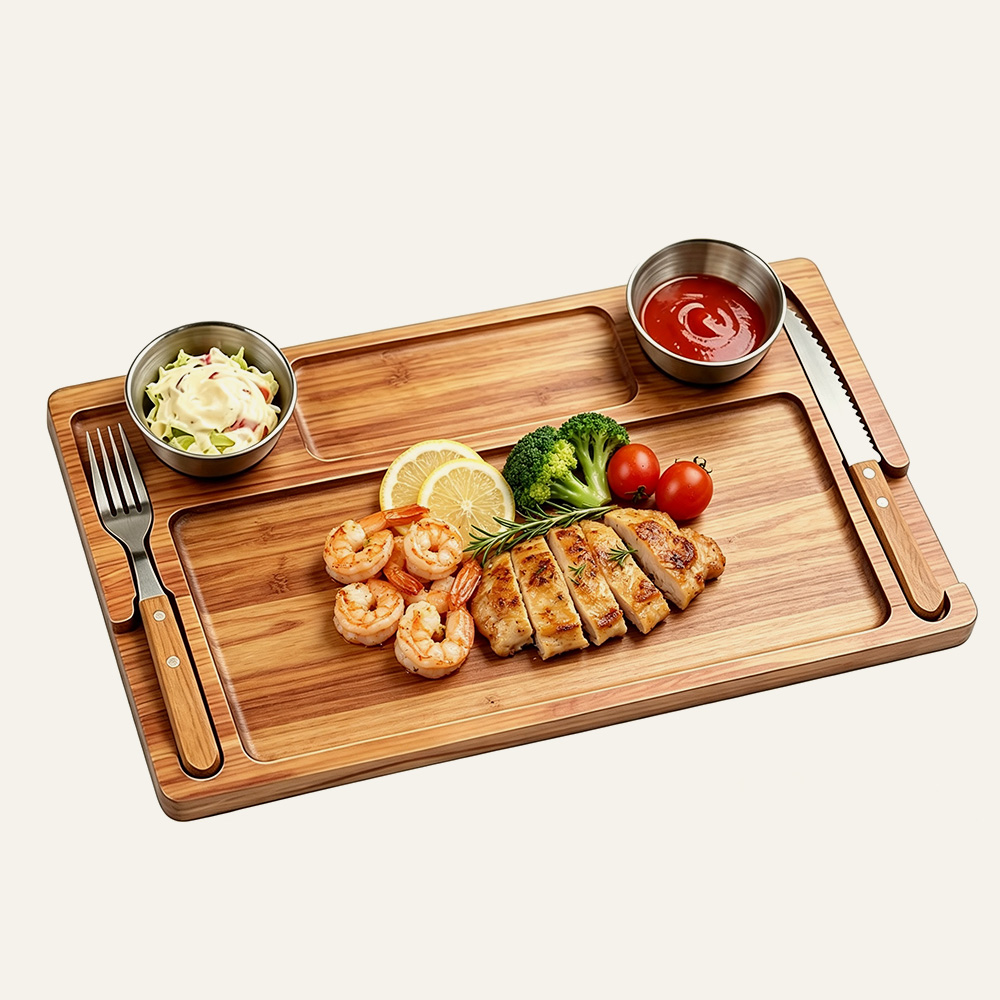 Serviertablett aus Akazienholz, unterteilter Teller, für Restaurants, Großhändler 2