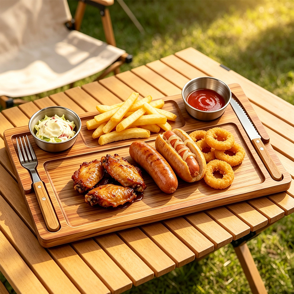 Serviertablett aus Akazienholz, unterteilter Teller, für Restaurants, Großhändler 3