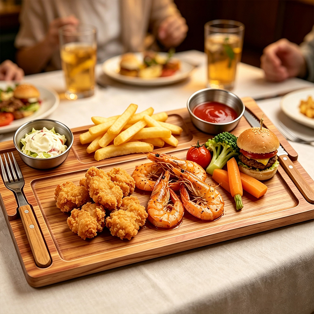 Serviertablett aus Akazienholz, unterteilter Teller, für Restaurants, Großhändler 4