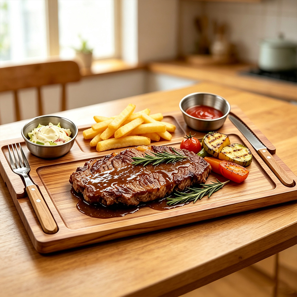 Serviertablett aus Akazienholz, unterteilter Teller, für Restaurants, Großhändler 5