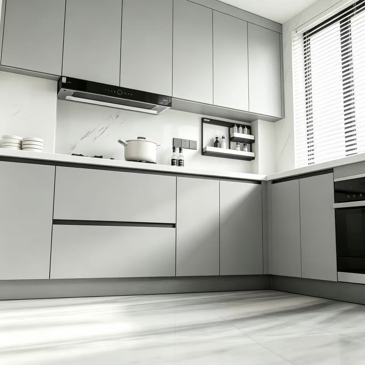 modern light grar kitchen cabinet design