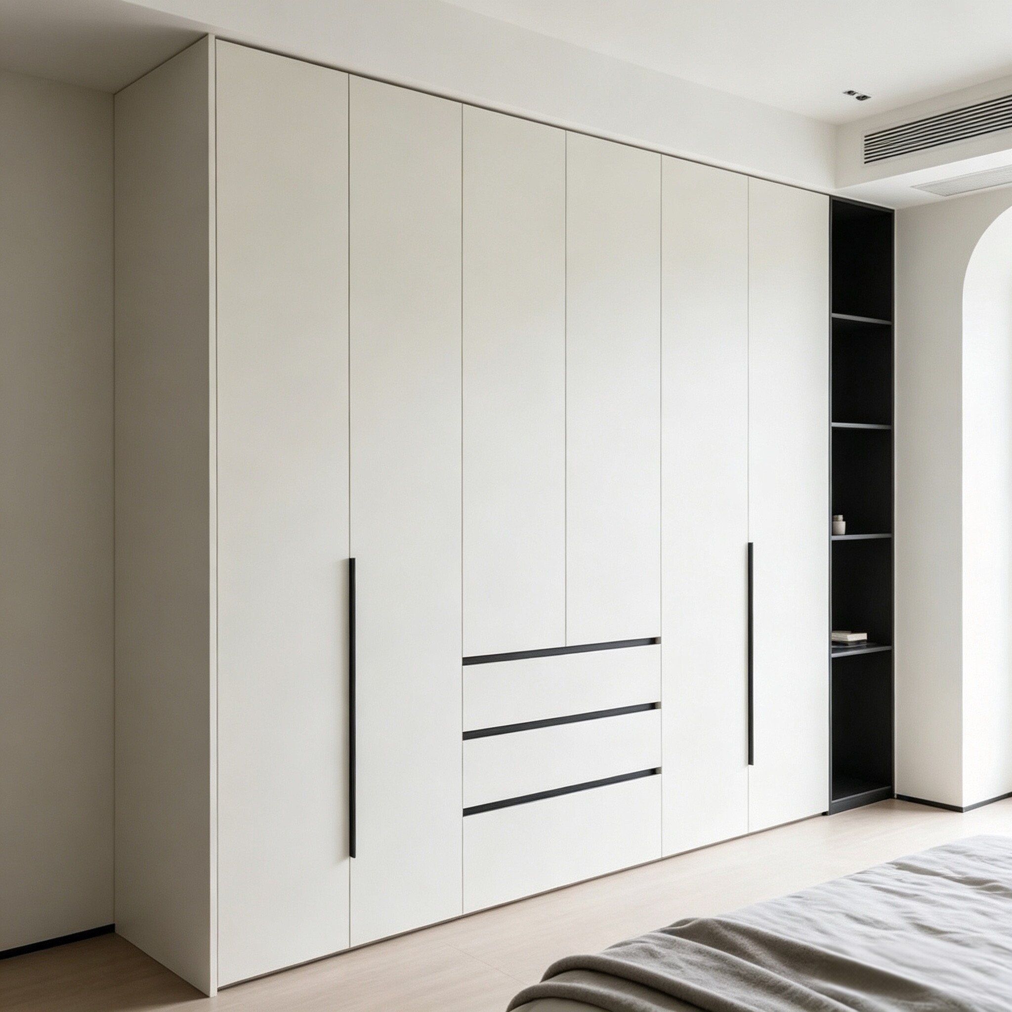 white malemine wardrobe side view