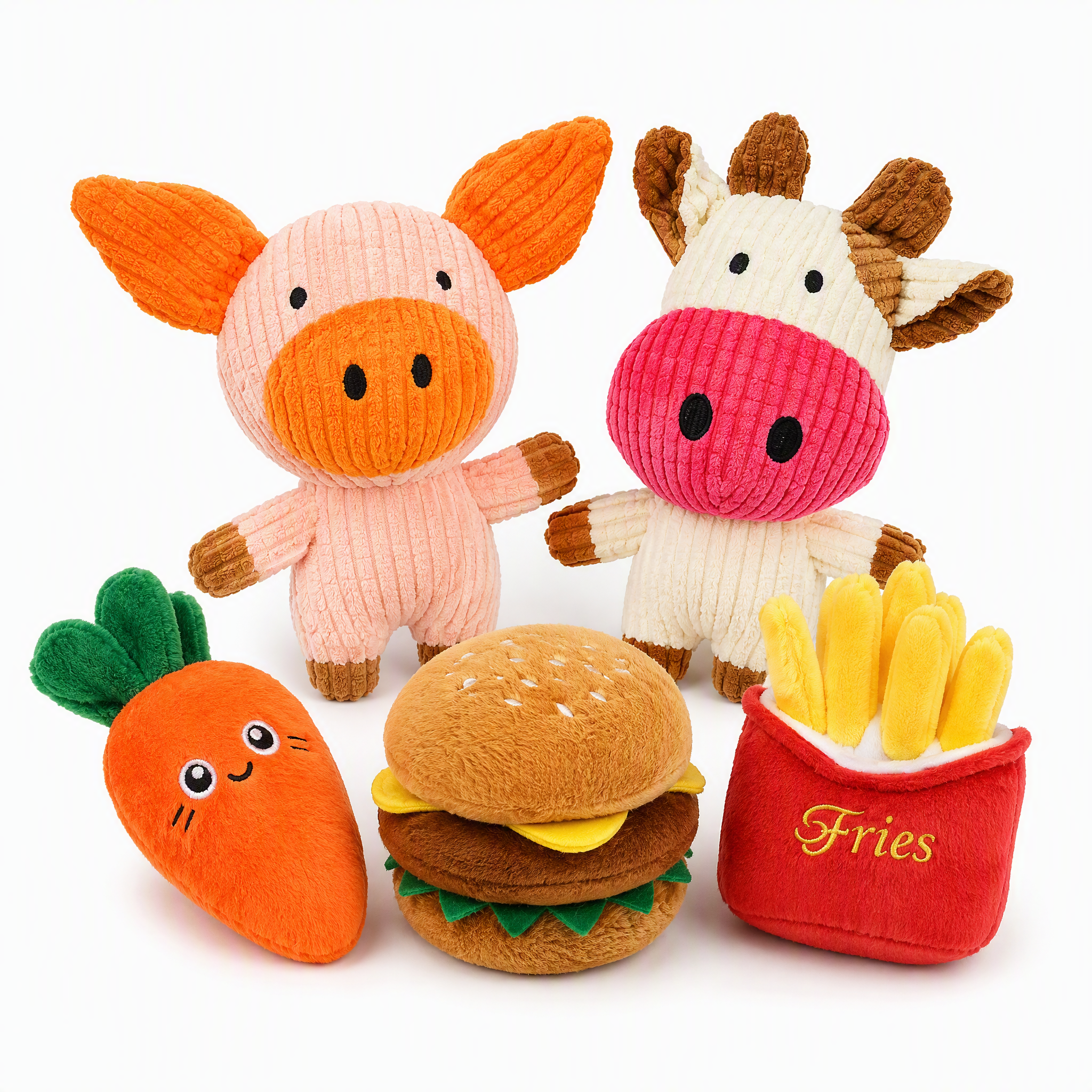 ROADREIGN Juguetes de peluche chirriantes para cachorros y perros pequeños: más de 100 estilos resistentes a las mordeduras: frutas, comida rápida y animales de pana con chirriadores incorporados, alivio de la dentición y cura del aburrimiento, 1