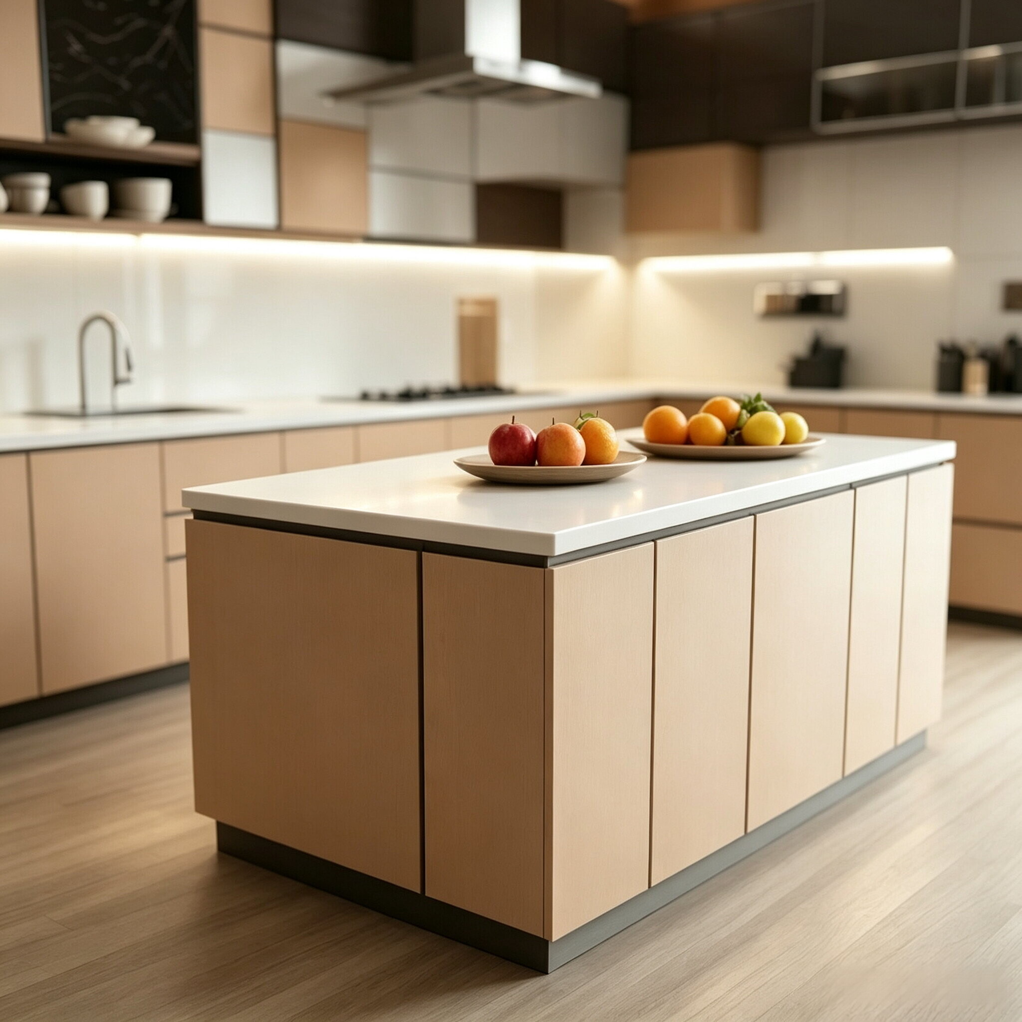 Moderne melamin khaki küchen schrank