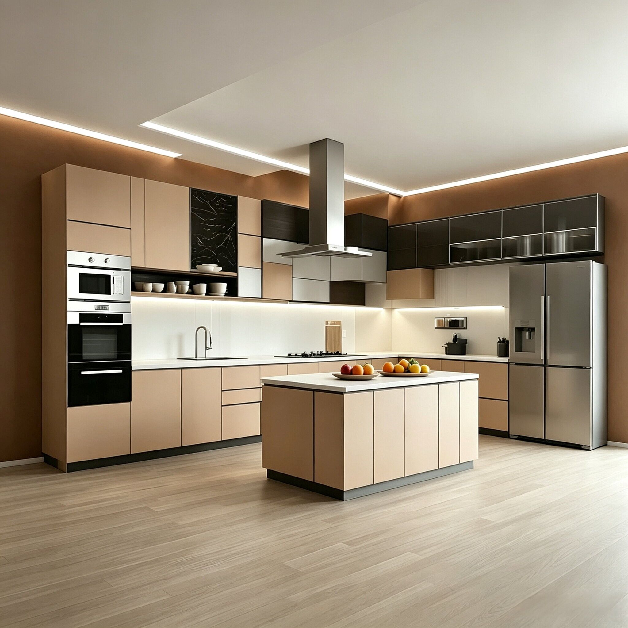 Moderne khaki küchen schrank L-förmig