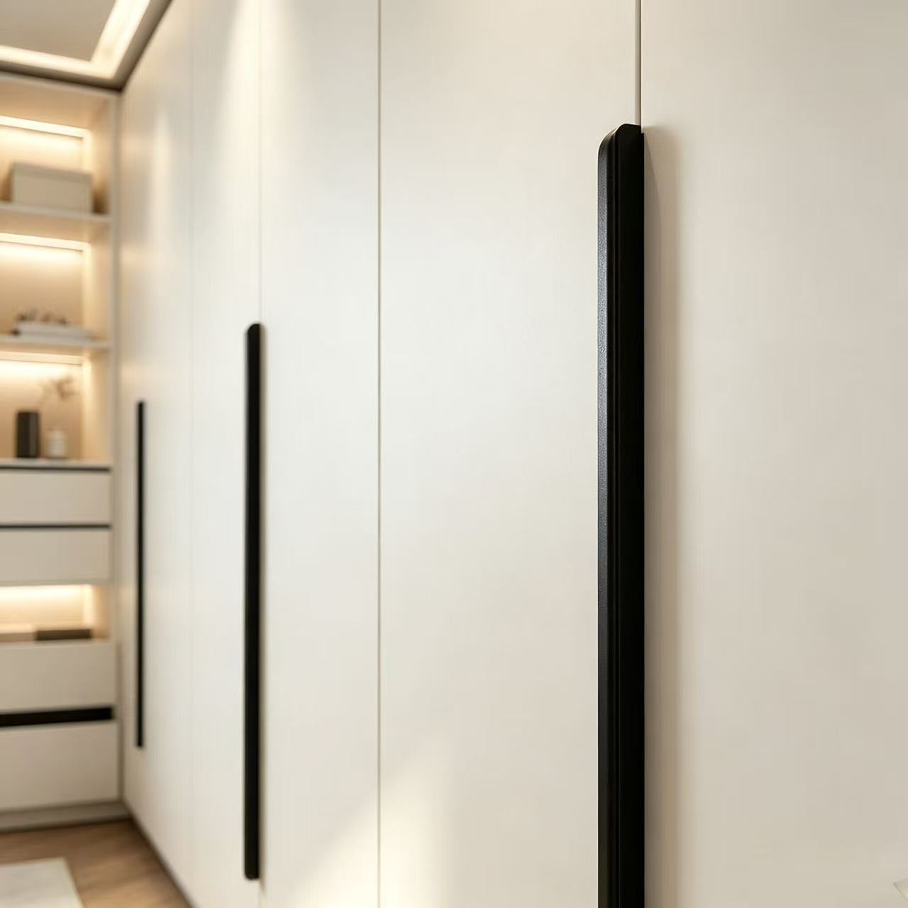 L-shaped white melamine wardrobe black handle