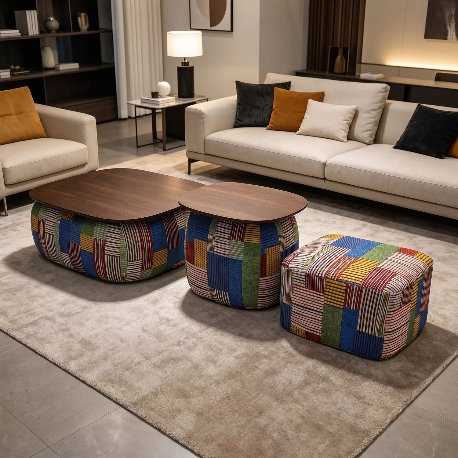YS6110 New Design Mediterranean Modern Convertible High-Density Foam Wood Cover Coffee Table Modular Fabric Storage Living Room 1