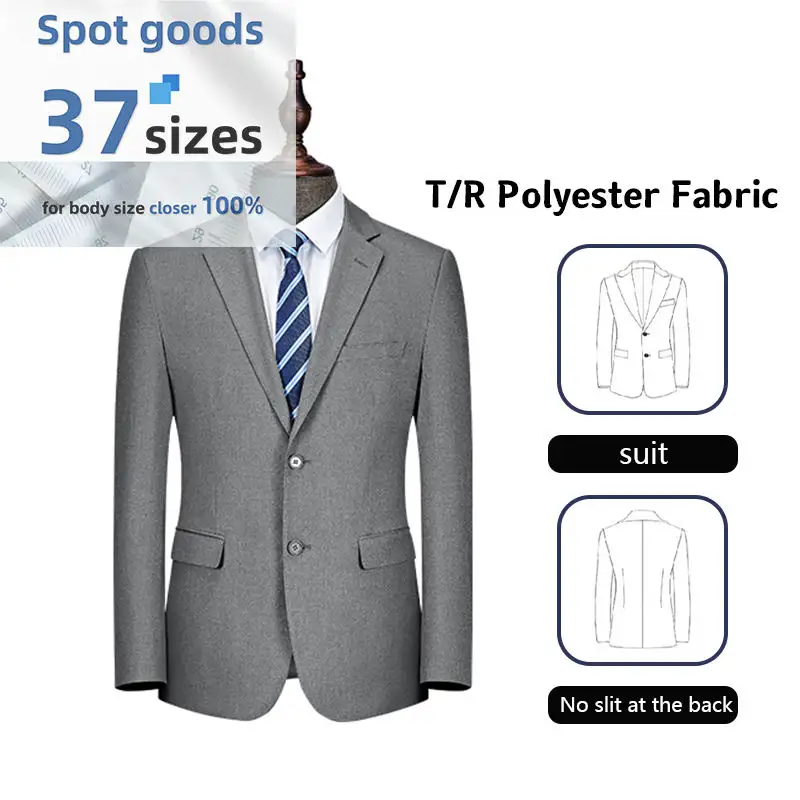 MY1003 OEM ODM Suit Factory TR Spandex Fabric Chaqueta de traje gris para hombre Blazer de traje de negocios de dos botones 1