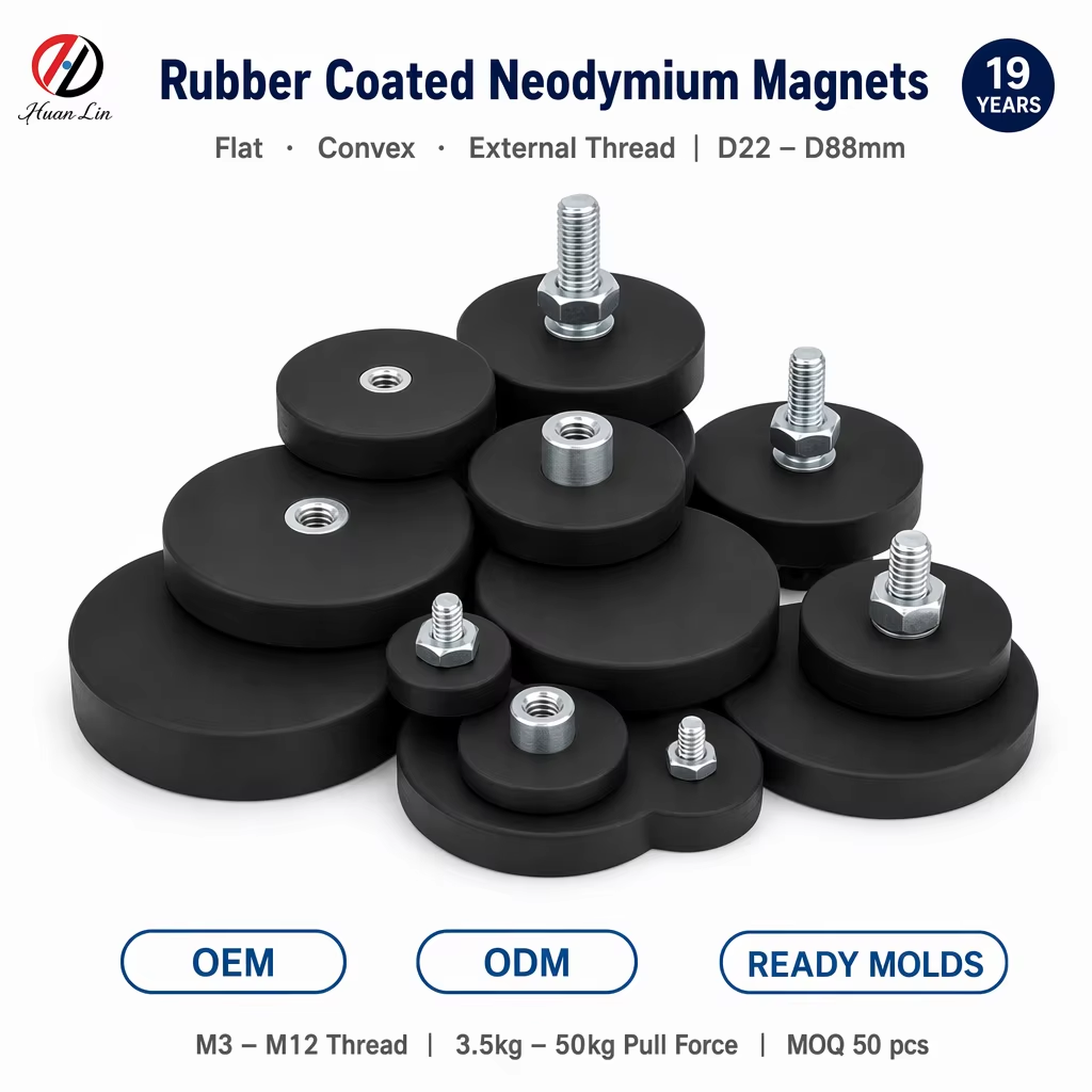 rubber coated neodymium magnets, rubber covered pot magnets, threaded rubber magnet, strong mounting magnet, 60kg pull force rubber magnet, neodymium pot magnet with rubber coating