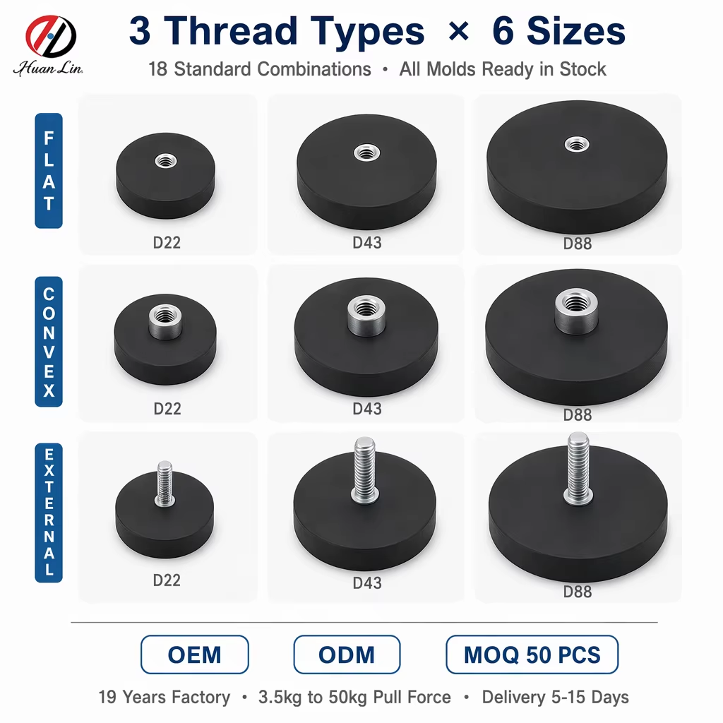 rubber coated neodymium magnets, rubber covered pot magnets, threaded rubber magnet, strong mounting magnet, 60kg pull force rubber magnet, neodymium pot magnet with rubber coating