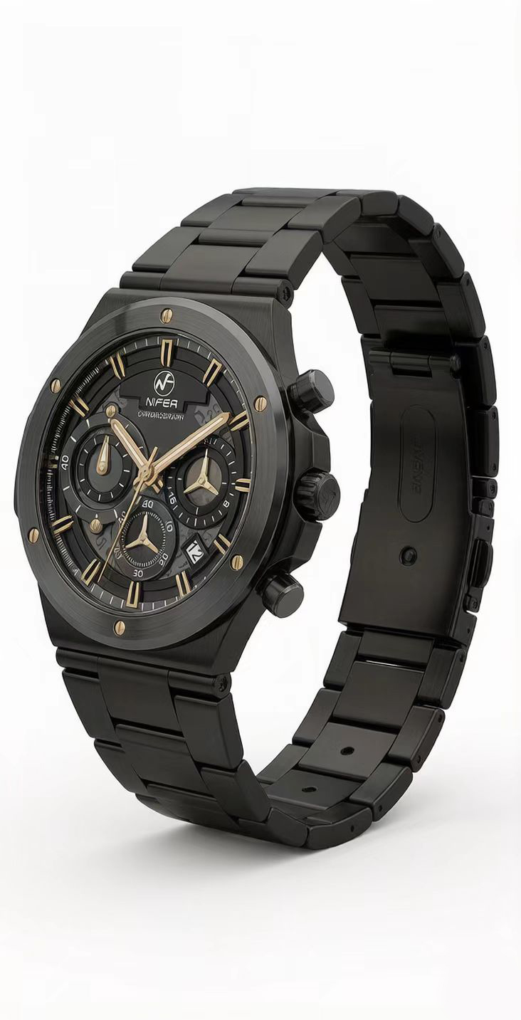 Nifer Montre-bracelet chronographe multifonction pour homme, à quartz, idéale pour le sport et les affaires 2