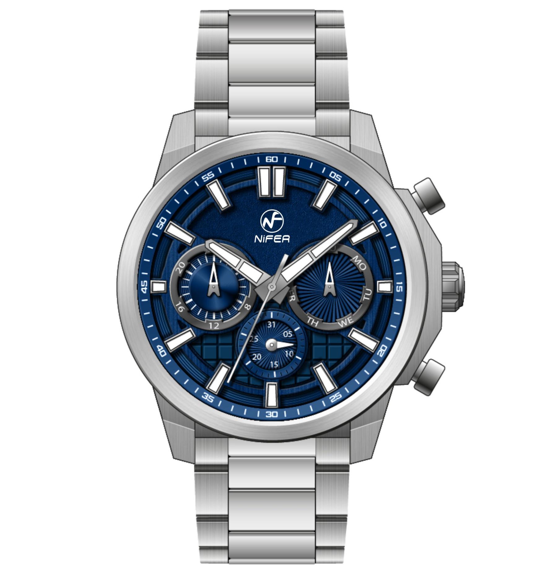 Herren-Chronograph-Sportuhr, wasserdicht, Edelstahl, Multifunktions-Armbanduhr 2