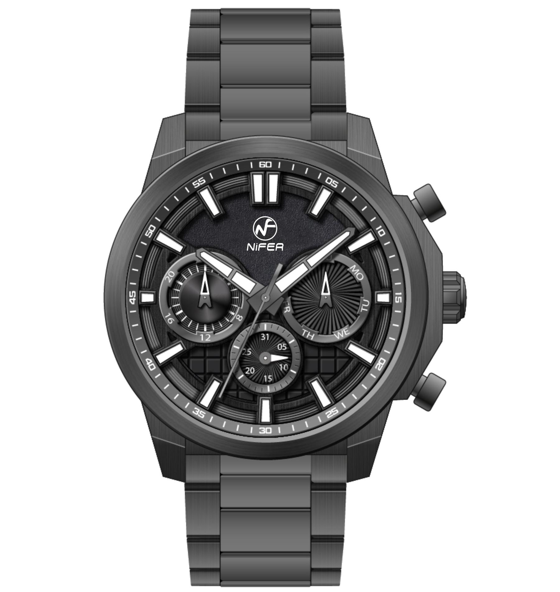 Herren-Chronograph-Sportuhr, wasserdicht, Edelstahl, Multifunktions-Armbanduhr 4
