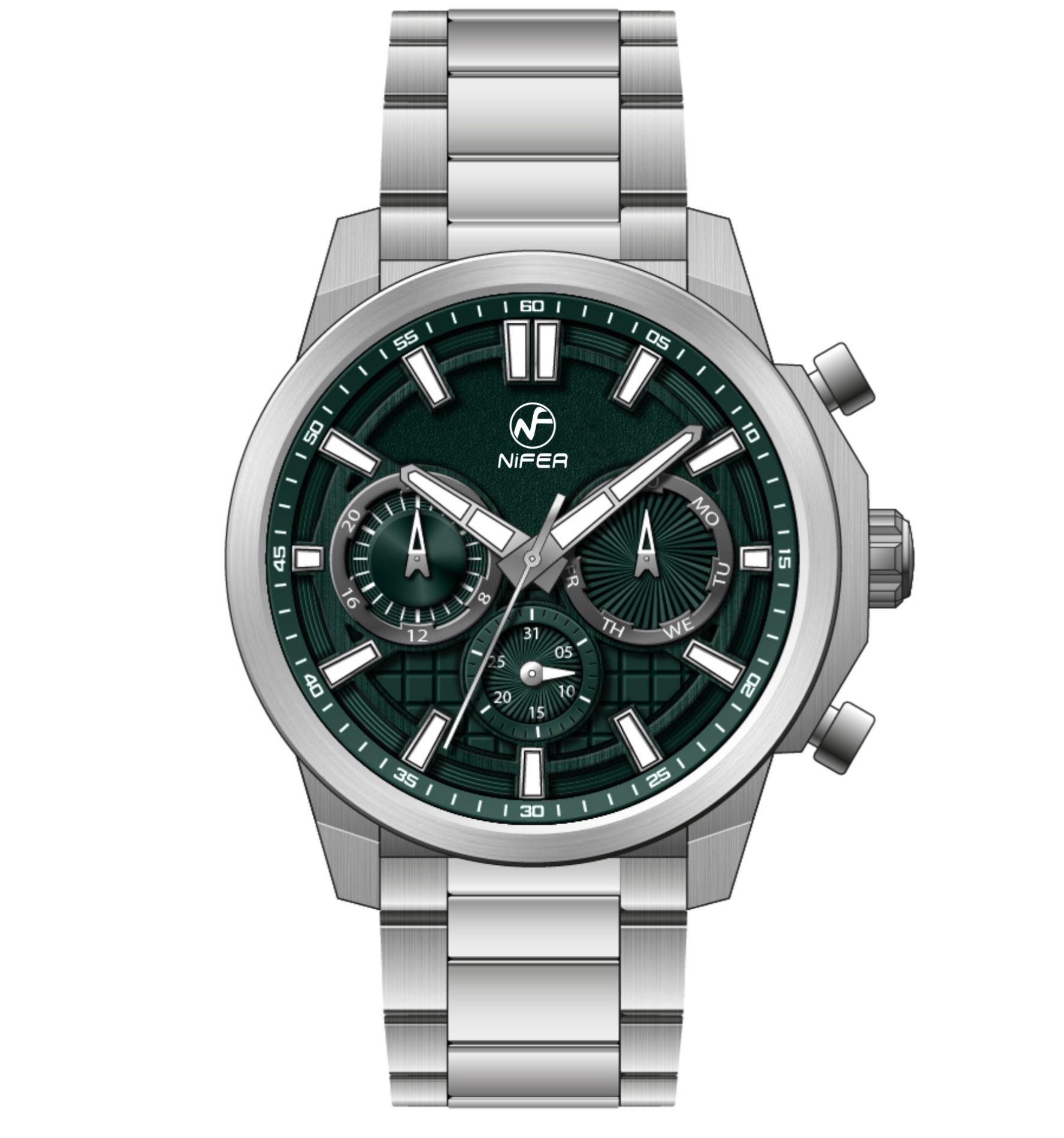 Herren-Chronograph-Sportuhr, wasserdicht, Edelstahl, Multifunktions-Armbanduhr 5