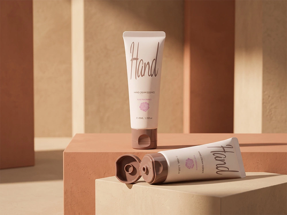 Beige PE-Handcreme-Tube mit Doppelverschluss-Klappdeckel, 45 ml, 30 mm 1
