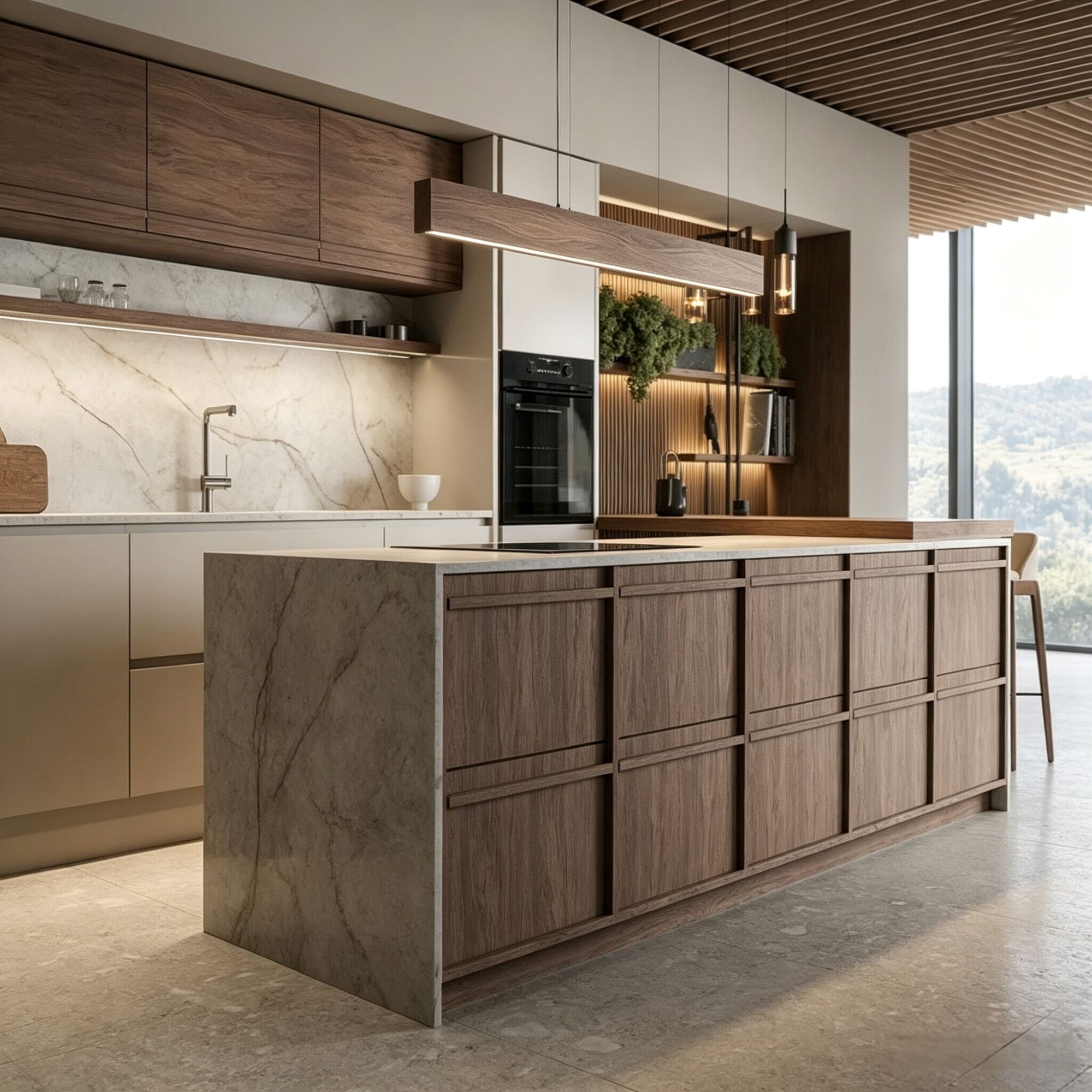 natural walnut wood veneer kitchen cabinet