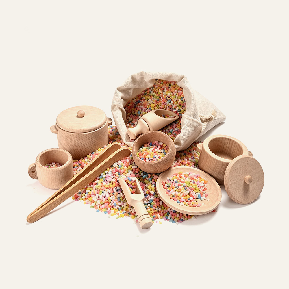 Ensemble d'outils sensoriels Montessori en bois de hêtre, jouet éducatif pour enfants, fournisseur en gros