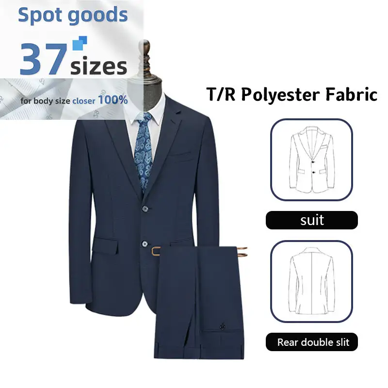 MY1020 TR Traje OEM ODM Chaquetas de traje azules para hombre Chaqueta de traje de negocios azul marino Blazer con doble abertura trasera y estampado de pata de gallo 1