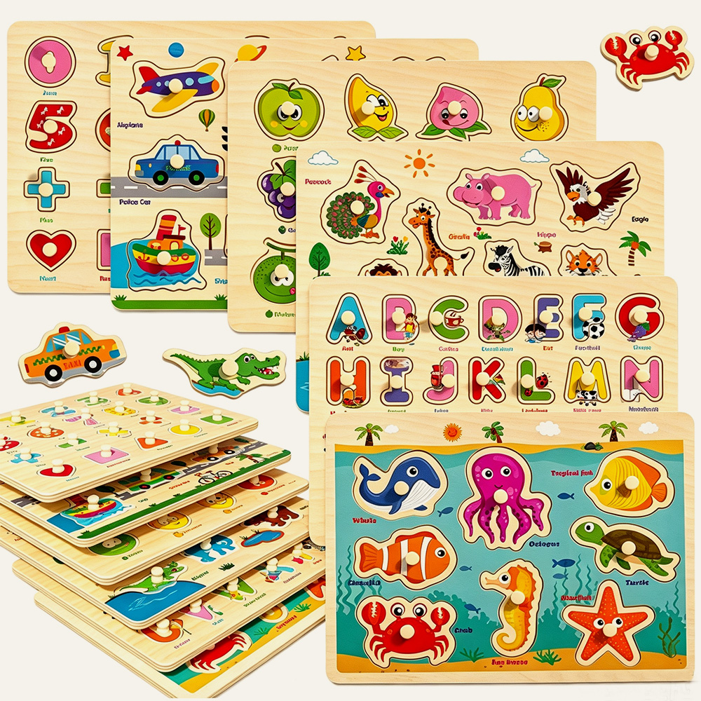 Puzzle Montessori in legno di faggio con pioli, giocattolo educativo per bambini piccoli che stimola la motricità fine, fornitore all'ingrosso. 2