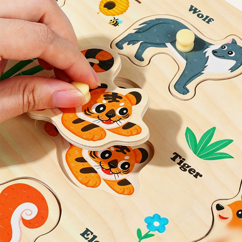 Puzzle Montessori in legno di faggio con pioli, giocattolo educativo per bambini piccoli che stimola la motricità fine, fornitore all'ingrosso. 3