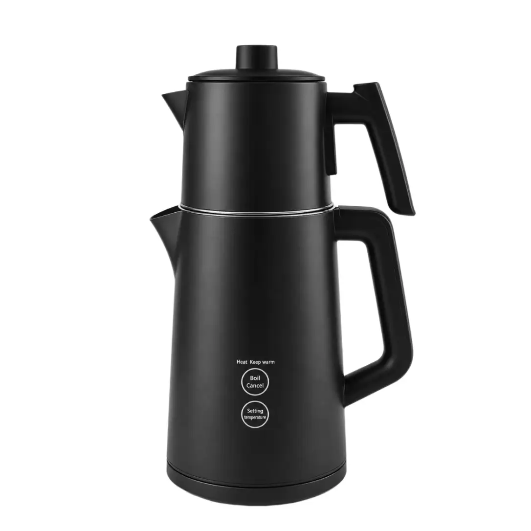 1.0L+1.8L Electric Tea Maker with Touch Temperature Control Stacked Kettle Set Matte Black Body with Geometric Handle Seamless Stainless Steel Inner Liner Support ODM OEM Customization 1